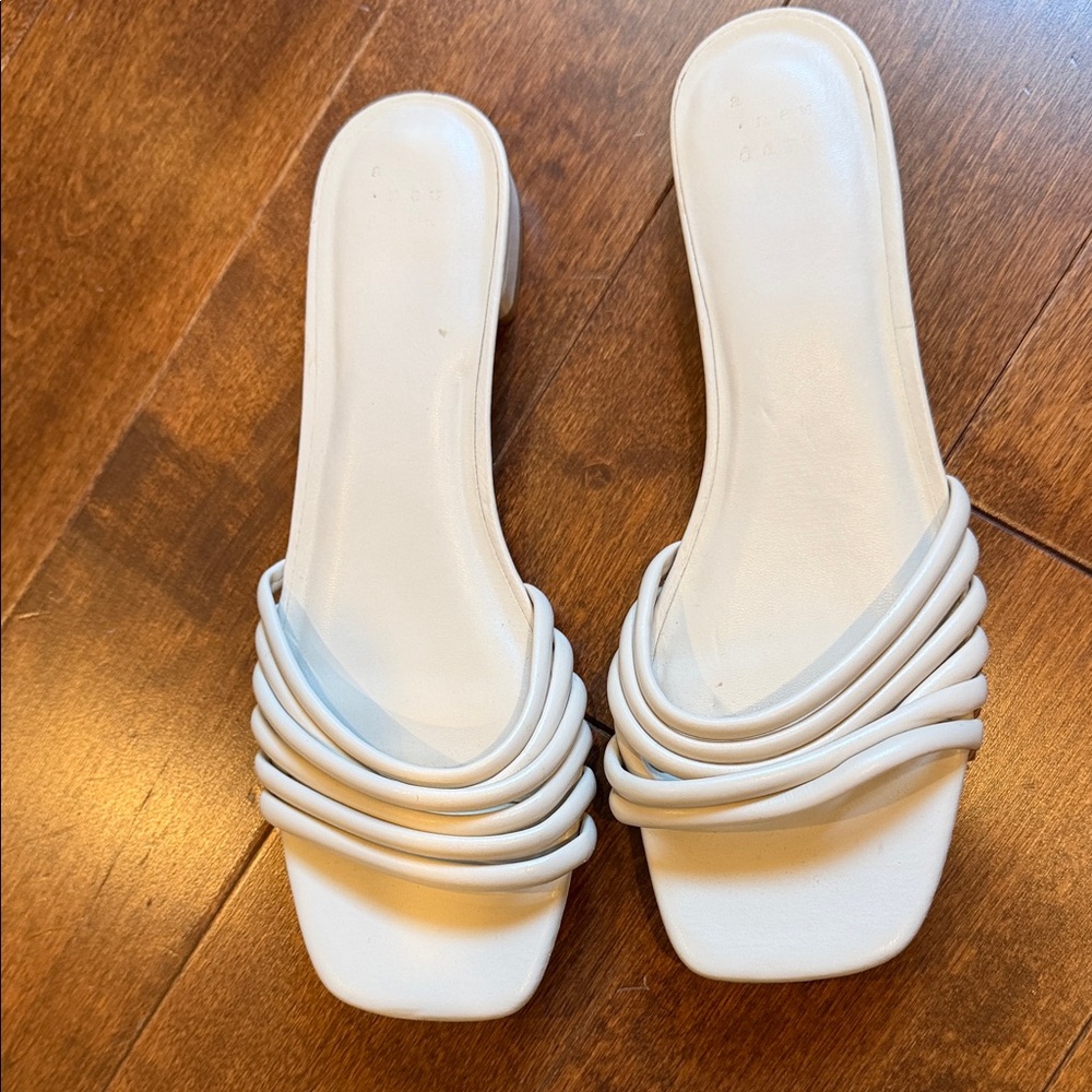 Women’s White Slip-On Square-Toe Sandals